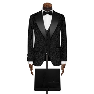 کت و شلوار و ژیله و پاپیون دامادی یقه بلیزر تاکسیدو ژاکارد برجسته سیامد