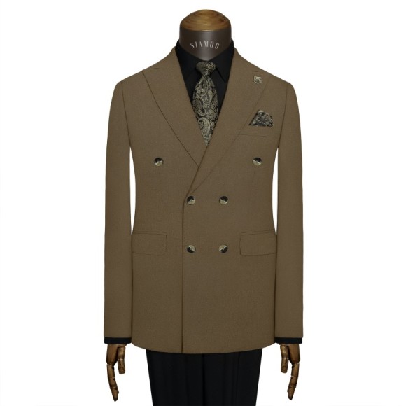 تک کت دبل برست دوچاک یقه بلیزر شاخدار ناتیه سیامد E-11-04-120 Siamod