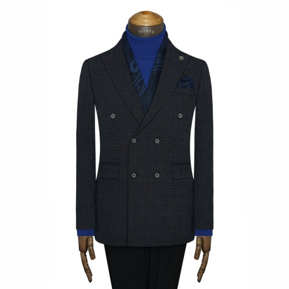 تک کت دبل برست دوچاک یقه بلیزر شاخدار آکفیل سیامد E-11-06-99 Siamod