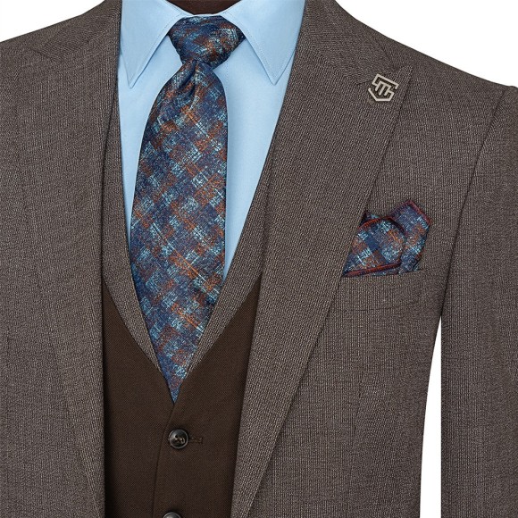 کت و شلوار و ژیله کمبین تک دکمه دوچاک یقه بلیزر کشمیر سیامد مدل407-1794