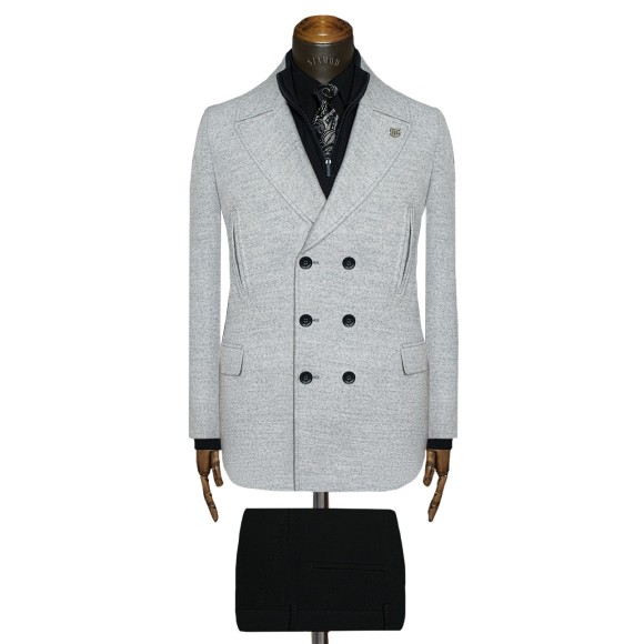 نیم پالتو  6دکمه  یقه شالی   موهر   سیامد E_401_8_22