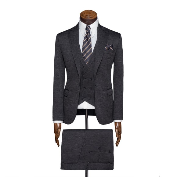 کت و شلوار و ژیله تک دکمه یقه بلیزر ژیله آرشال افکت دار سیامد Siamod