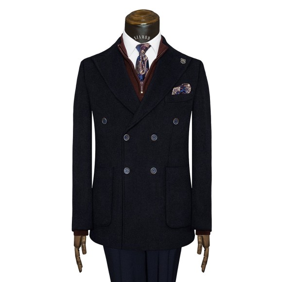 نیم پالتو 6دکمه یقه بلیزر ایتالیایی جیب رو دو چاک وول سیامد کد golf_164