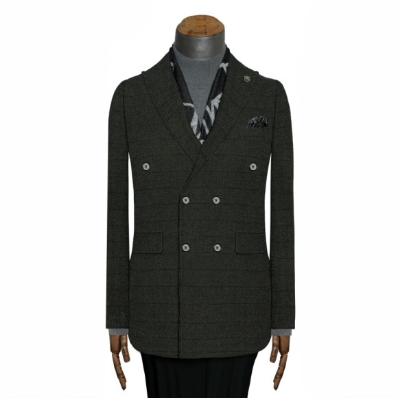 تک کت دبل برست دوچاک یقه بلیزر شاخدار آکفیل سیامد E-11-06-99 Siamod