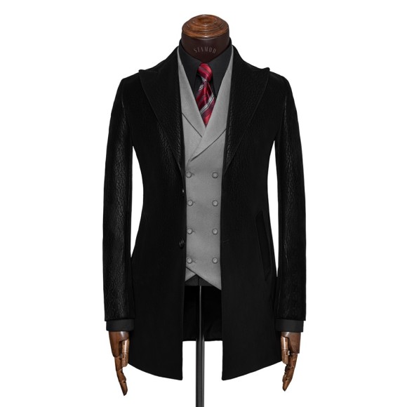 نیم پالتو چرم یقه بلیزر شاخ دار سیامد E-401-8-10 siamod