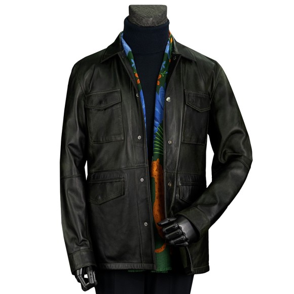 کاپشن چرم یقه مردانه سافاری دوخت دار تمام چرم سیامد کد 8673YALCH