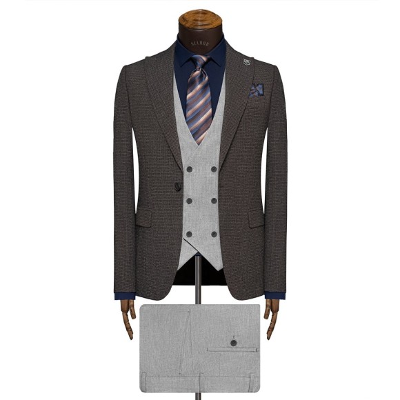 کت و شلوار و ژیله کمبین تک دکمه یقه بلیزر مرینو سیامد