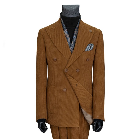 کت شلوار دبل برست جیب رو مخمل کبریتی یقه بلیزر ایتالیایی سیامد