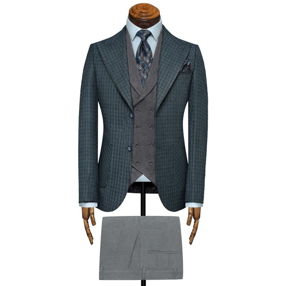 تک کت دودکمه یقه بلیزر چهارخانه ریز RIPS سیامد E-11-10-148 Siamod