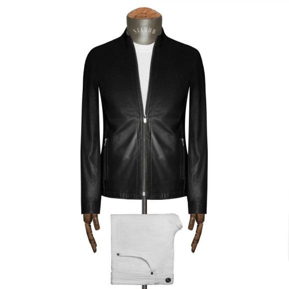 کاپشن یقه حاکم دو تیکه تمام چرم و اشبالت آهو کد -yalch