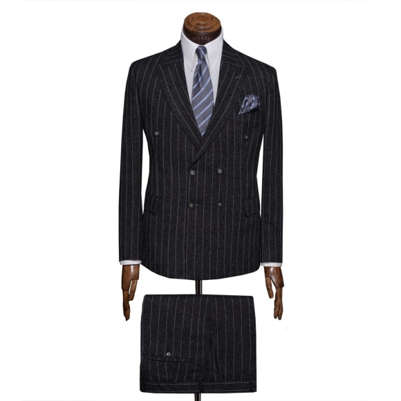 کت و شلوار راه راه ۶ دکمه دبل برست یقه بلیزر کتان کنف گاندو Gando