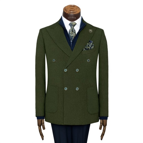 کت تک دبل برست یقه بلیزر ایتالیایی مخمل کبریتی سیامد