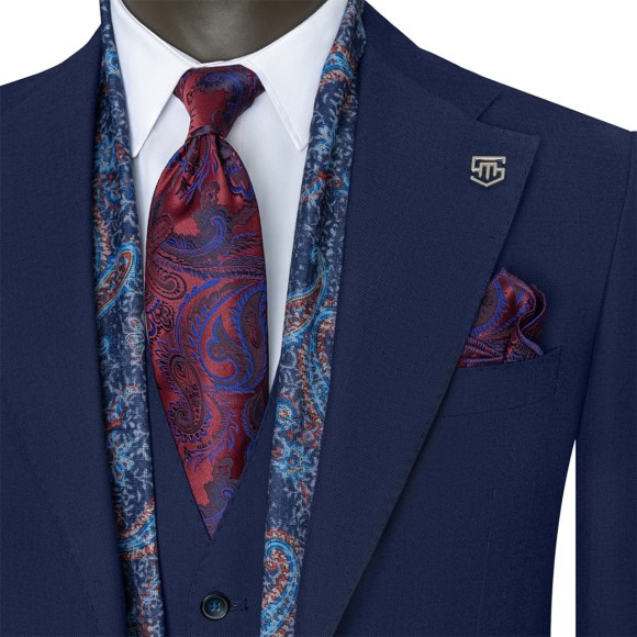 کت و شلوار و ژیله دو دکمه دو چاک یقه انگلیسی اسکابال افکت دار سیامد