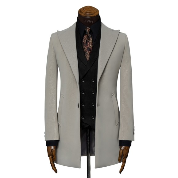 نیم پالتو چرم یقه بلیزر شاخ دار سیامد E-401-8-10 siamod