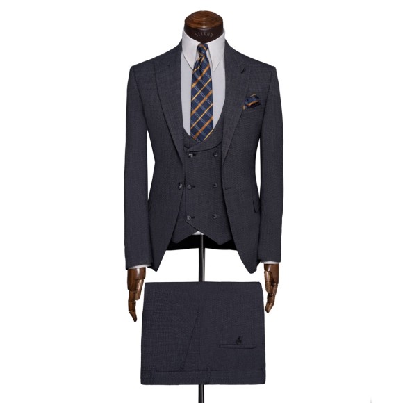 کت و شلوار و ژیله تک دکمه یقه بلیزر بلوفیل سوزنی درشت پرگاس Pergase