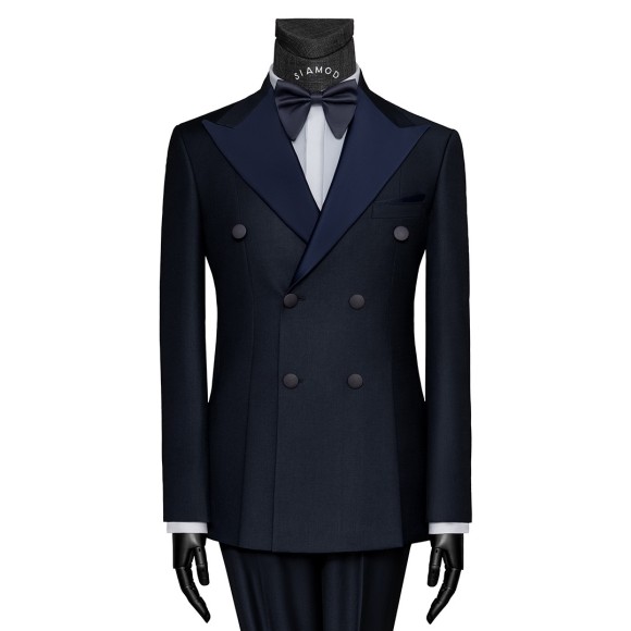 کت و شلوار ۶ دکمه دبل برست یقه بلیزر تاکسیدو wool سیامد Siamod