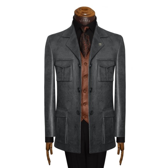 اورکت چرم یقه انگلیسی سافاری سیامد کد KLS_h04/09/402