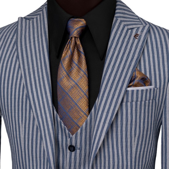 کت و شلوار و ژیله راه راه تک دکمه یقه بلیزر فاستونی کج راه اف سی FC