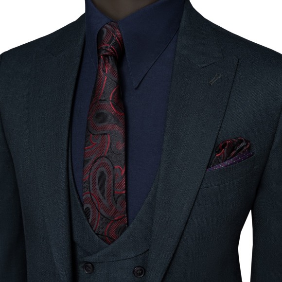 کت و شلوار و ژیله تک دکمه یقه بلیزر بلوفیل سوزنی درشت پرگاس Pergase