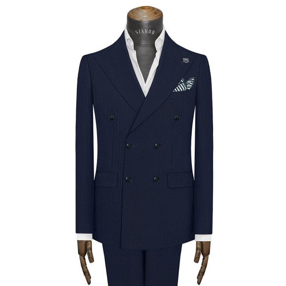 کت شلوار دبل برست 6دکمه سیامد طرح دیپلمات راه راه سیامد کد_232