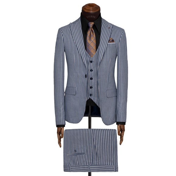 کت و شلوار و ژیله راه راه تک دکمه یقه بلیزر فاستونی کج راه اف سی FC