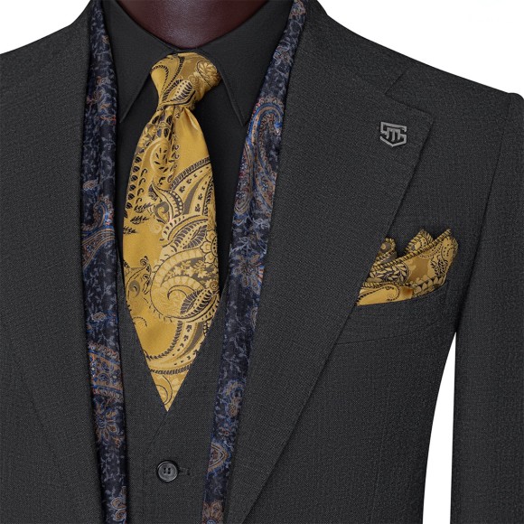 کت و شلوار و ژیله دو دکمه دو چاک یقه انگلیسی اسکابال افکت دار سیامد