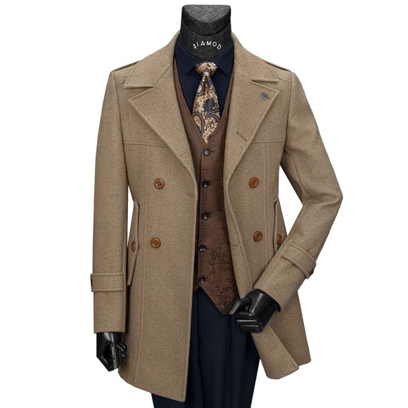 پالتو یقه آمریکایی چهار دکمه کمردار موهر سیامد کد golf_2/8/402