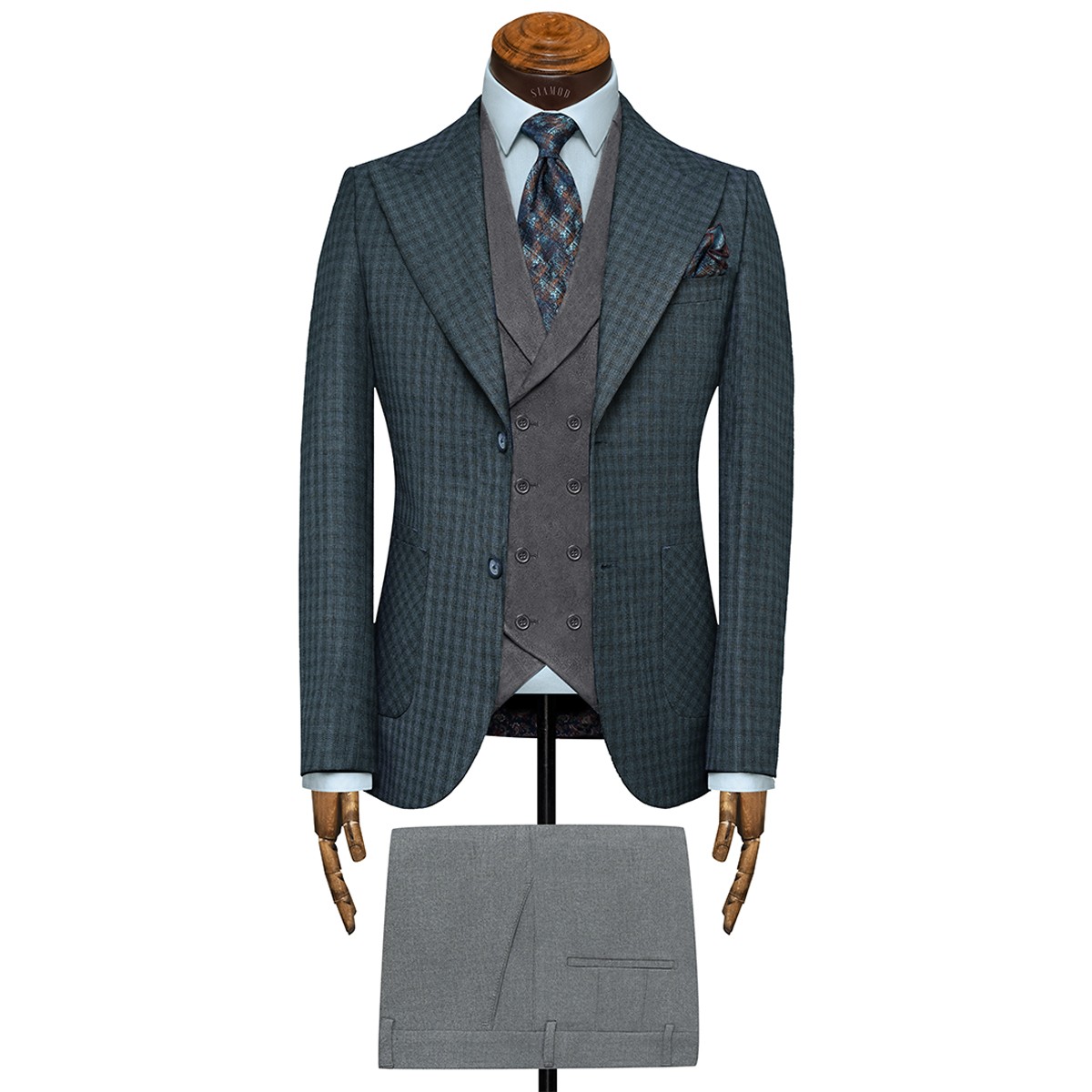 تک کت دودکمه یقه بلیزر چهارخانه ریز RIPS سیامد E-11-10-148 Siamod