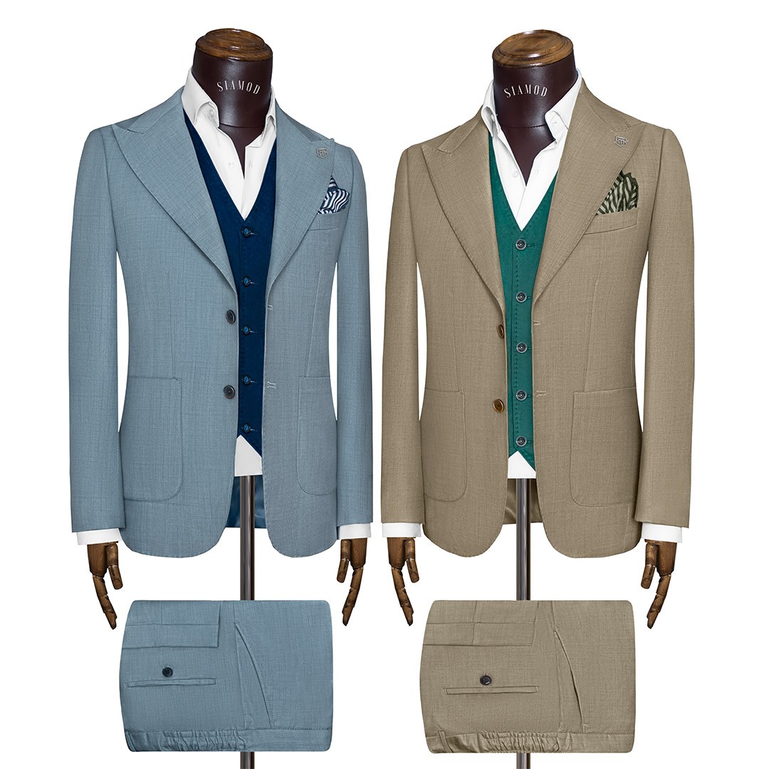 کت وشلوار یقه بلیزر  دودکمه دو چاک جیب رو ایتالیایی وول سیامد کد jolf 86