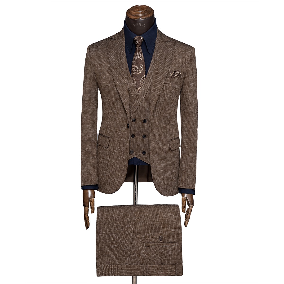 کت و شلوار و ژیله تک دکمه یقه بلیزر ژیله آرشال افکت دار سیامد Siamod
