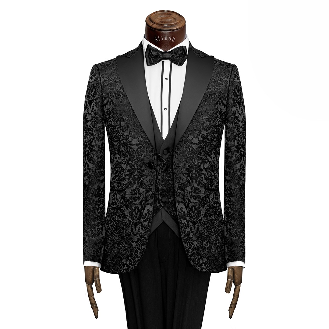 کت  شلوار ژیله یقه بلیزر تاکسیدو طرح دار  سیامد_ ED298-32/80-403