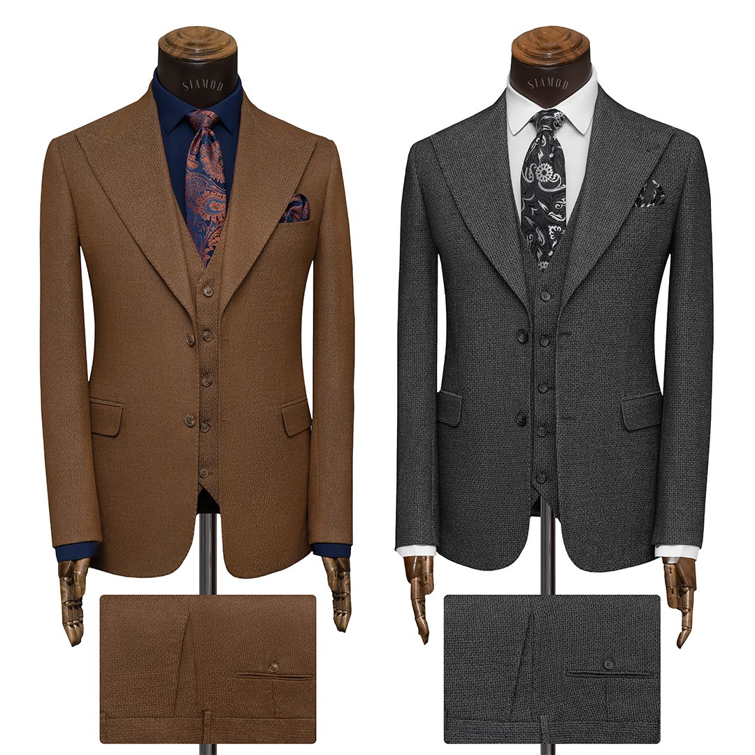 کت و شلوار و ژیله دو دکمه یقه بلیزر ۱۴ سانتی الگانس سیامد Siamod